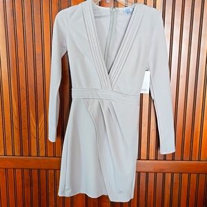 Soft Gray Long Sleeve V-Neck Dress